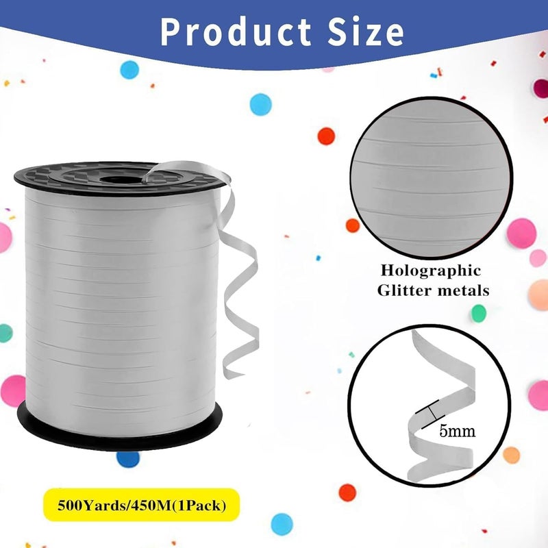 WFAUIBR 500 Yard Premium Silver Curling Ribbon Balloon String,3/16" for Gift Wrapping, Balloon Ribbon,Party Birthday Wedding Decoration,Art Crafts,Florist Flowe - Image 2